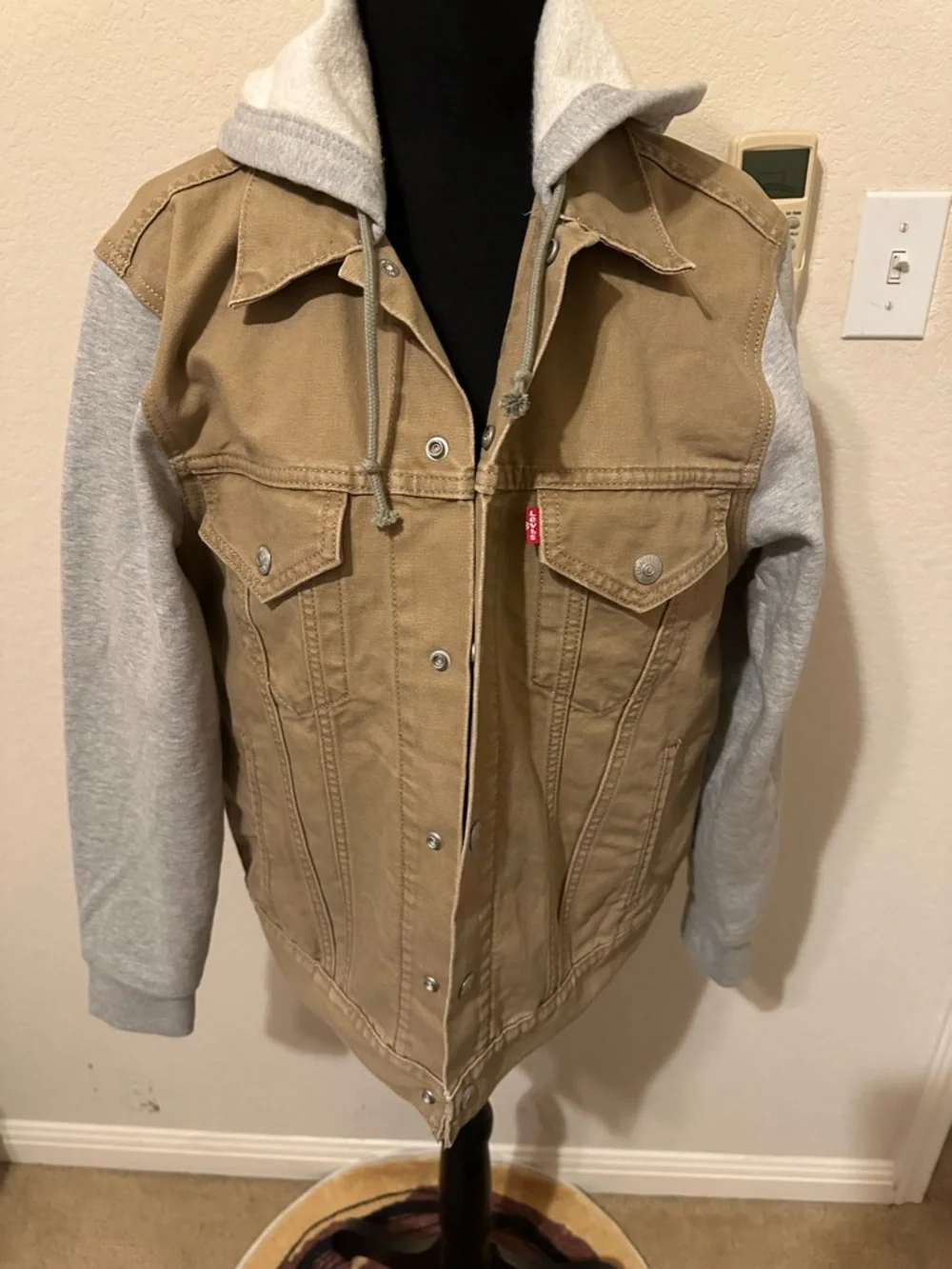 Levi's®Hybrid Tigers Eye Hoodie Jacket Tan Canvas with Gray Hoodie Sleeves. Sz S - Picture 5 of 16